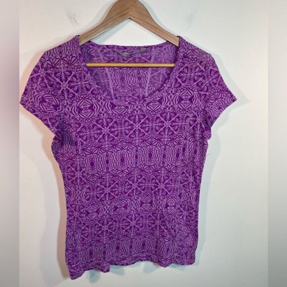 Athleta Kentfield Short Sleeve Purple Scoop Neck‎ Floral Geometric Burnout Print